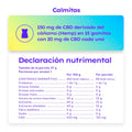 Calmitas. 150 mg de CBD derivado del cáñamo (Hemp) en 15 gomitas con 10 mg de CBD cada una. Tabla de Declaración Nutrimental de Calmitas.